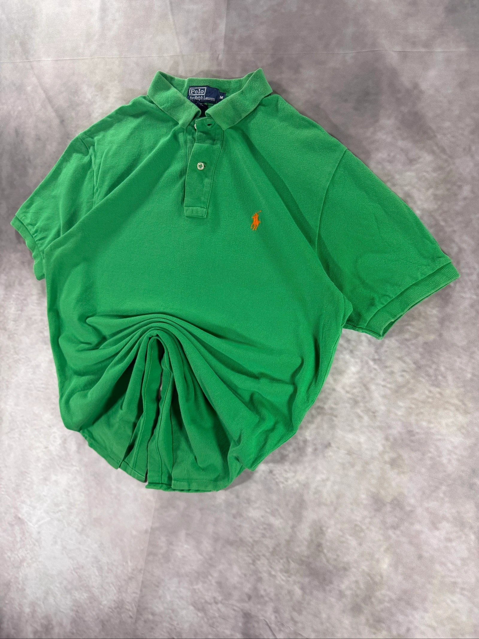 Polo Ralph Lauren Green Polo Shirt Orange Pony SVintage Cotton Classic Preppy – photo 3